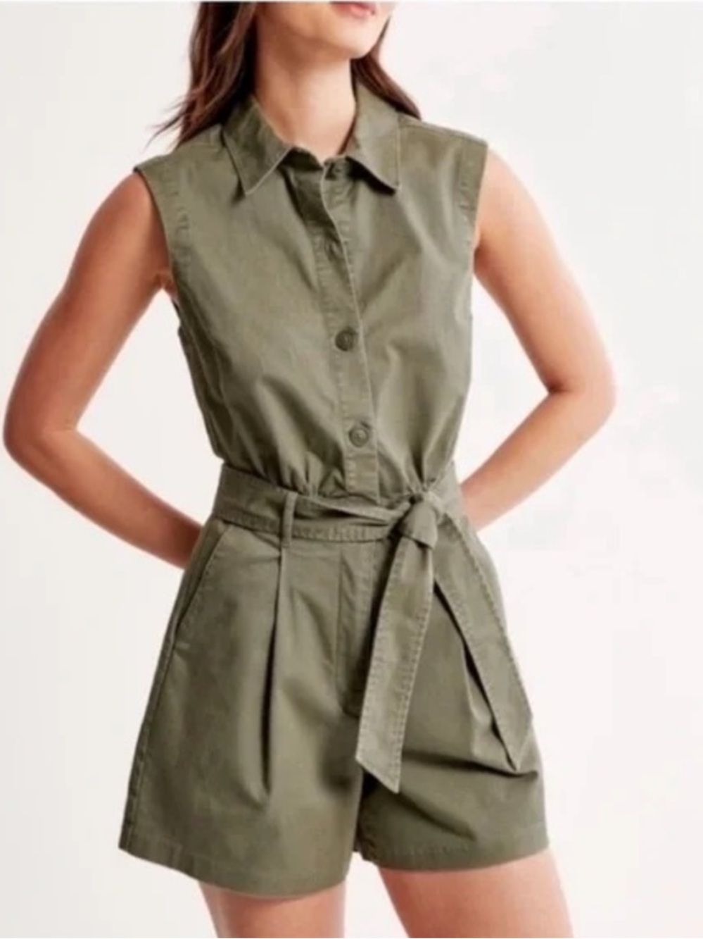 Abercrombie & Fitch Olive Green Sleeveless Utility Romper with Belt